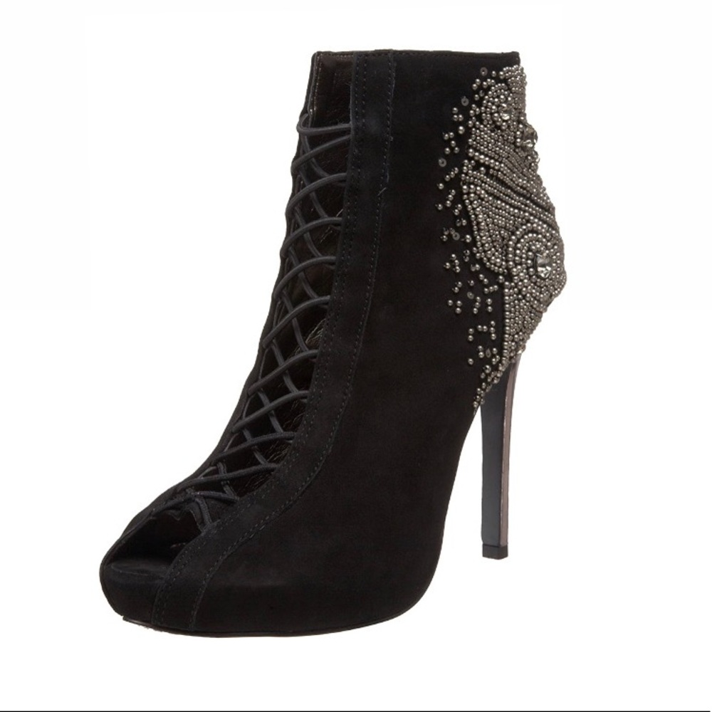 SAM EDELMAN “QUANTAM” Embellished Laced Suede Heel - Picture 2 of 16